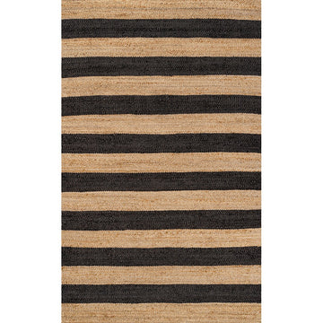 Jayden Rustic Farmhouse Woven Jute Stripe Area Rug
